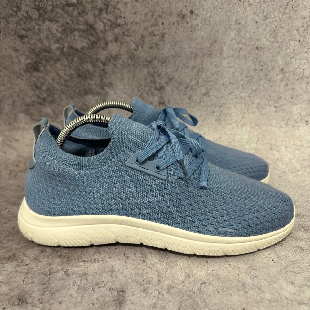 STQ Walking Shoes Womens 9.5 Blue Knit Slip On Sneakers Lightweight Breathable